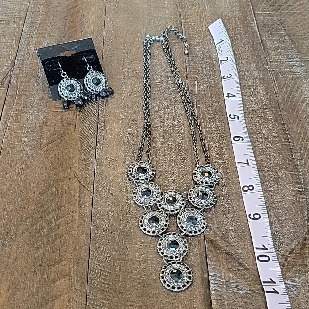 Jet Black Statement Necklace and Earrings Set